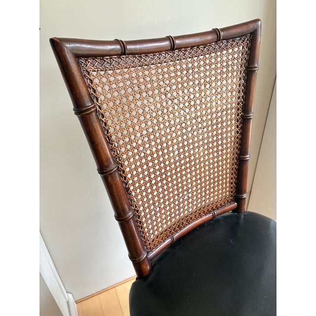 Mid 20th Century Karges Accent Side Chair Black Leather Cane Back Chinoiserie Style For Sale - Image 5 of 12