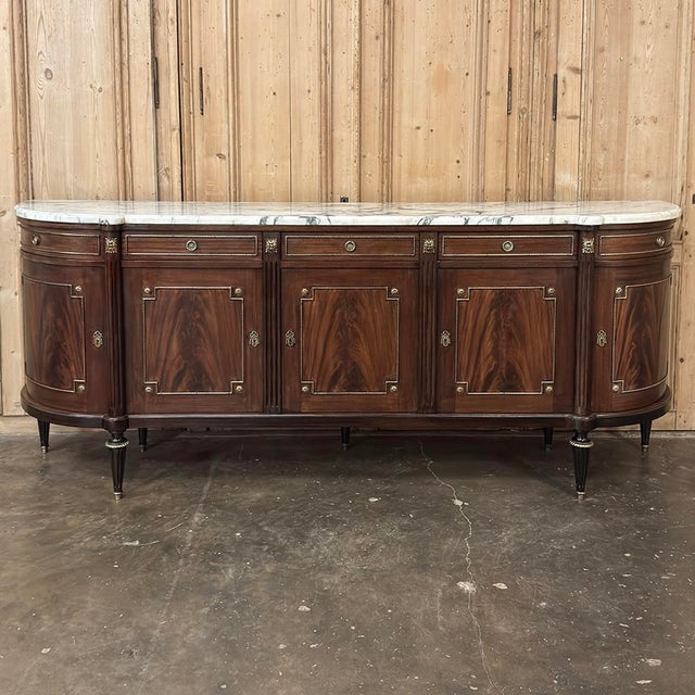 Mid 20th Century Grand Louis XVI Style Flame Mahogany Buffet With Marble Top For Sale - Image 5 of 18