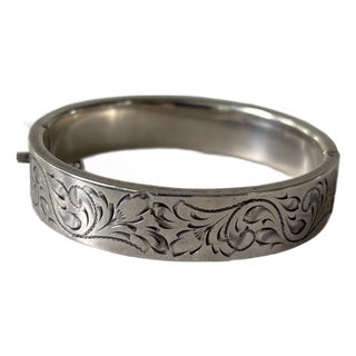 Antique Sterling Silver Etched Design Art Deco For Sale