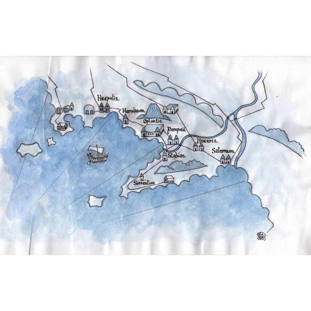 This work entitled "Ancient map of the Gulf of Naples" was made by Vincenzo Bizzarri in 2016 with ink and watercolor on...