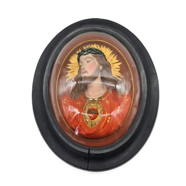 Antique Relief of the Sacred Heart of Jesus Under Domed Glass, 1890s For Sale - Image 15 of 15