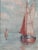 Two boats with pink sails rest in serene water in this dreamy Deco seascape. Painted in 1936 by C.M. Brentlinger, this oil...