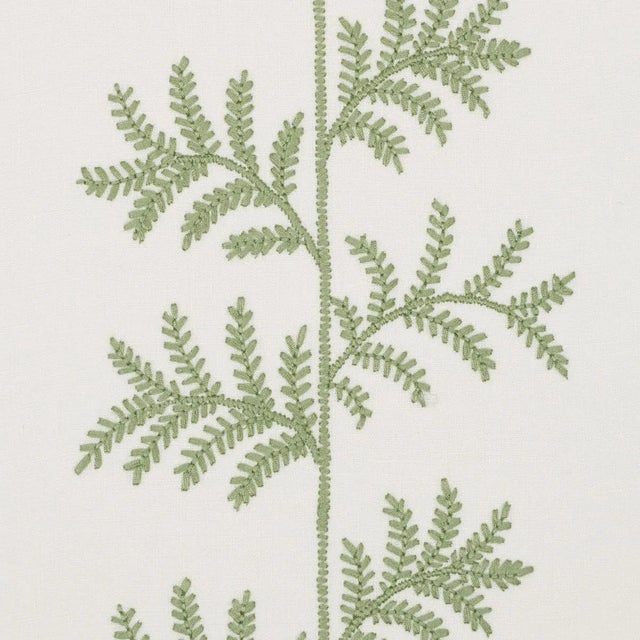 Contemporary Schumacher Eloise Embroidery Wallpaper In Sage For Sale - Image 3 of 4