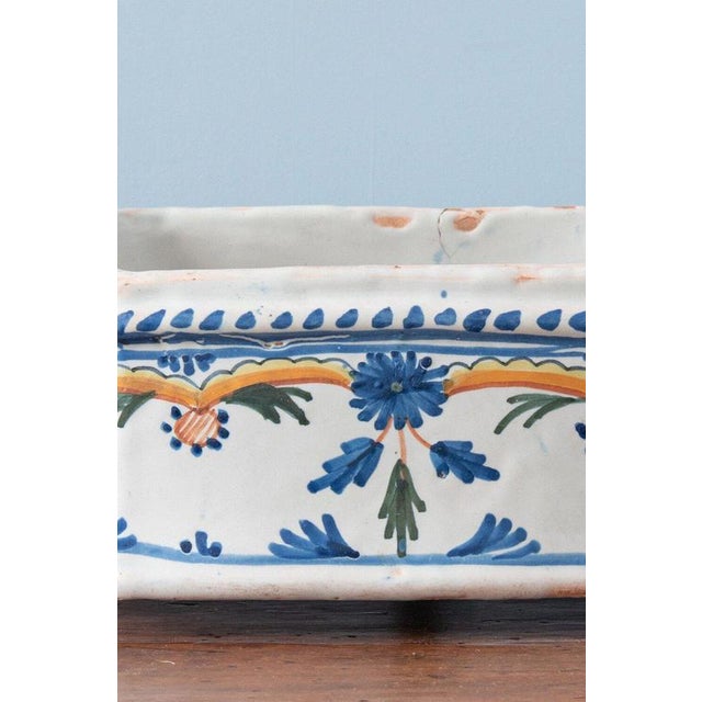 Blue and Orange Faience Jardiniere Basin from La Rochelle, 1700s For Sale - Image 6 of 11
