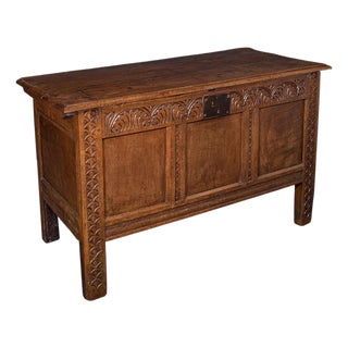 Antique Coffer, English, Oak, Linen Chest, Bay Window Seat, Early Georgian, 1720 For Sale