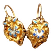 Gold Earrings with Reliefs and Enamel, Set of 2 For Sale