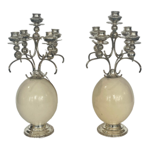 English Silver Ostrich Eggs Candelabras, Attributed to Anthony Redmile