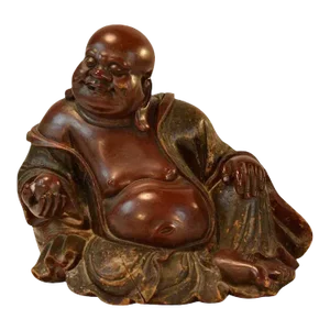Large Antique 19th Century Chinese Carved Wood & Lacquer Figure of the Laughing Buddha