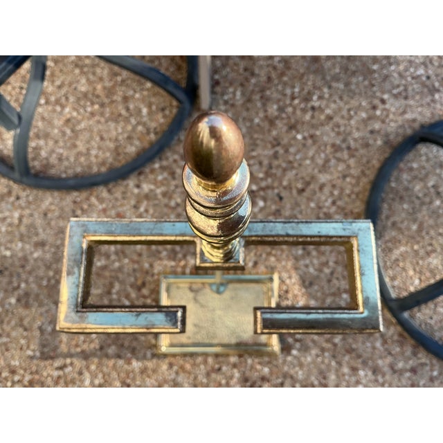 Metal Vintage Brass Fireplace Tool Set With Hammered Hearth Stand and Glass Shelf Base For Sale - Image 7 of 12