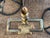 Metal Vintage Brass Fireplace Tool Set With Hammered Hearth Stand and Glass Shelf Base For Sale - Image 7 of 12