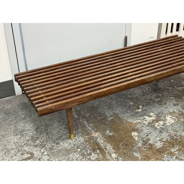 Wood Mid-Century Slatted Walnut Bench / Coffee Table For Sale - Image 7 of 12