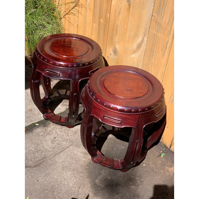 Vintage Chinese Rosewood Garden Stools-A Pair For Sale - Image 4 of 13