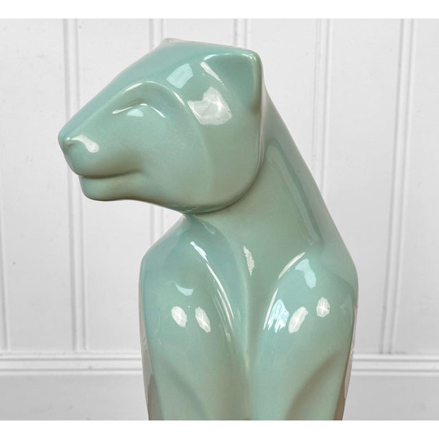 Ceramic Vintage 21" Art Deco Celadon Green Porcelain Panther Floor Statue For Sale - Image 7 of 8