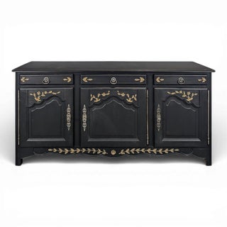 Rustic Sideboard with Black and Gilt Highlights For Sale