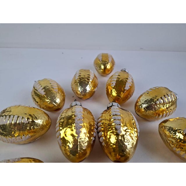 Vintage Czechoslovakian Hand-Painted Golden Glass Christmas Ornaments, 1970, Set of 12 For Sale - Image 3 of 12