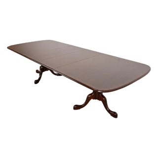 Baker Furniture Style Georgian Banded Mahogany Double Pedestal Extension Dining Table, Newly Refinished For Sale