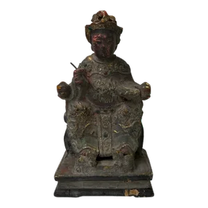 Vintage Chinese Wooden Carved Home Guardian Deity Figure