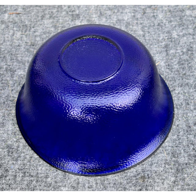 Vintage Cobalt Blue Glass Bowl Gold Rim Textured Pebble Art Glass For Sale - Image 13 of 15