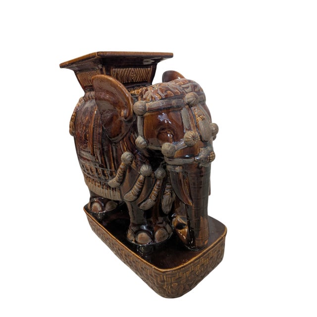 1950s Vintage Brown Ceramic Elephant Plant Stand, Hollywood Regency, Chinoiserie For Sale - Image 5 of 10