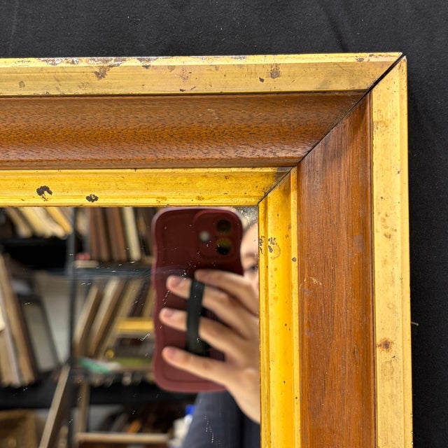 Victorian Antique Walnut and Lemon Gilt Wood Wall Mirror, Rectangular Gold Gilt Mirror For Sale - Image 3 of 4