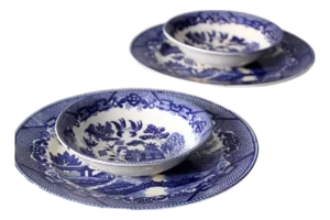 Vintage Japanese Blue Willow Plate and Bowl Set