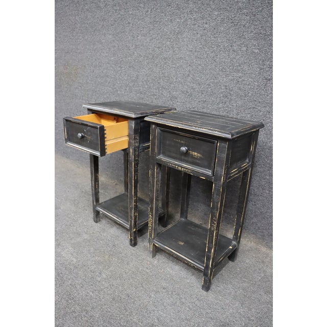 2010s Pair of Country Style Black Painted Nightstands For Sale - Image 5 of 12
