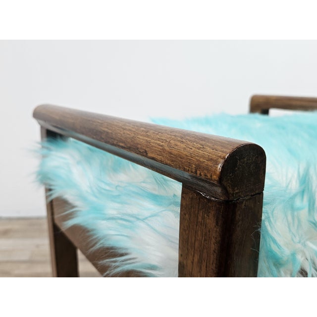 Art Deco Stool in Walnut and Blue Fur, 1940 For Sale - Image 10 of 15