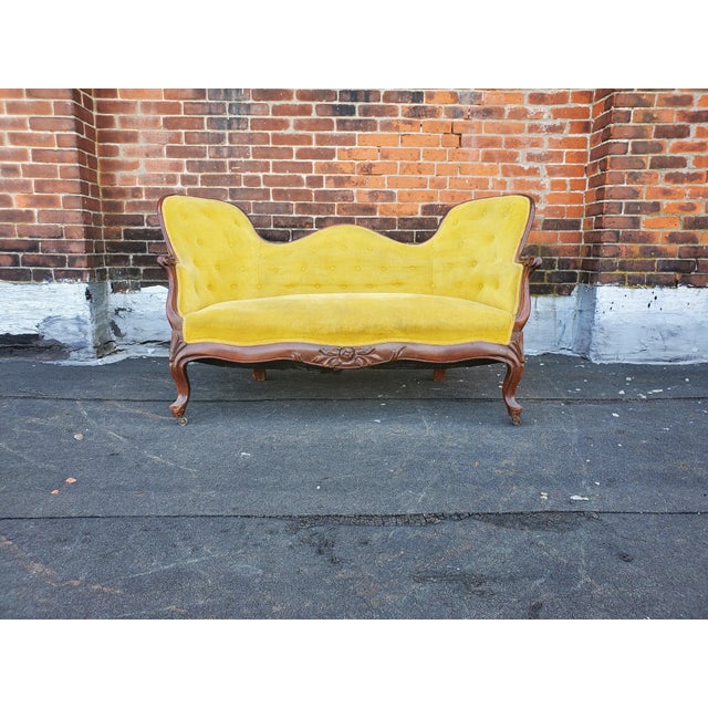 Antique Yellow Velvet Loveseat Chairish