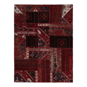 Rug & Kilim’s Modern Afghan Tribal Patchwork Rug in Red With Geometric Patterns