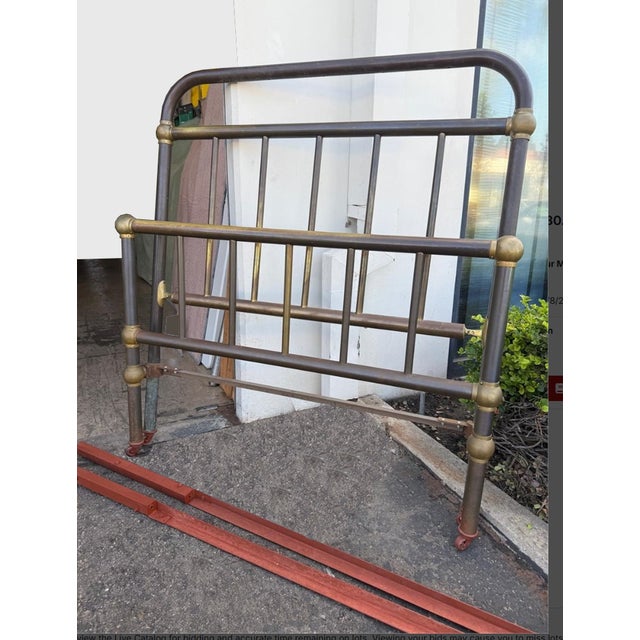 Antique Brass Bed Frame Headboard Footboard & Rails ~ French Country For Sale - Image 4 of 17