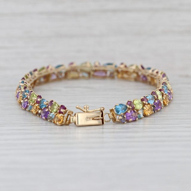 2010s 13.09ctw Gemstone Tennis Bracelet 14k Gold 8" Tanzanite Topaz Amethyst Peridot For Sale - Image 5 of 7