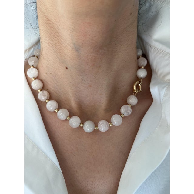 Early 21st Century Light Pink Rose Quartz Round Circle Sphere Beads 14 Karat Yellow Gold Bead Short For Sale - Image 5 of 10