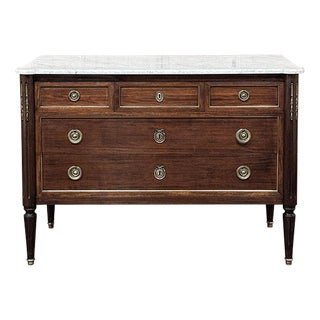 Antique French Louis XVI Mahogany Commode With Carrara Marble For Sale