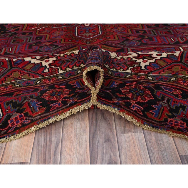 1960 8'4"x11' Barn Red Clean Tribal Weave Vintage Persian Heriz Hand Knotted Wool Rug For Sale - Image 9 of 12