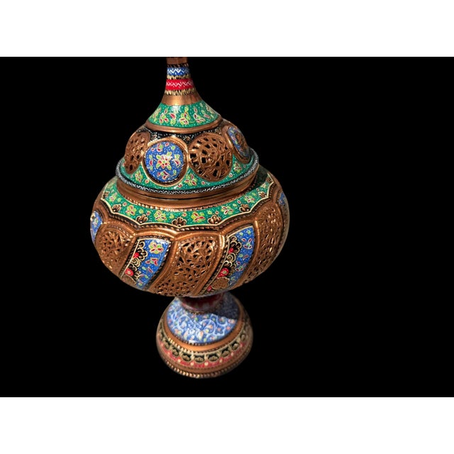 Vintage Hand Painted Openwork Copper Urn For Sale In Los Angeles - Image 6 of 13