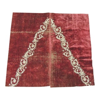19th C. Ottoman Empire Persian Silver Metallic Threads Embroidered Velvet Textile For Sale