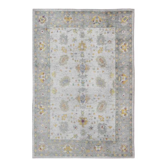 Keivan Woven Arts Turkish Oushak Rug in Gray Border 10'2 X 14' For Sale