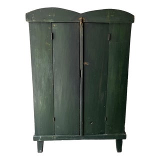 Antique Green Primitive Painted Cabinet Cupboard For Sale