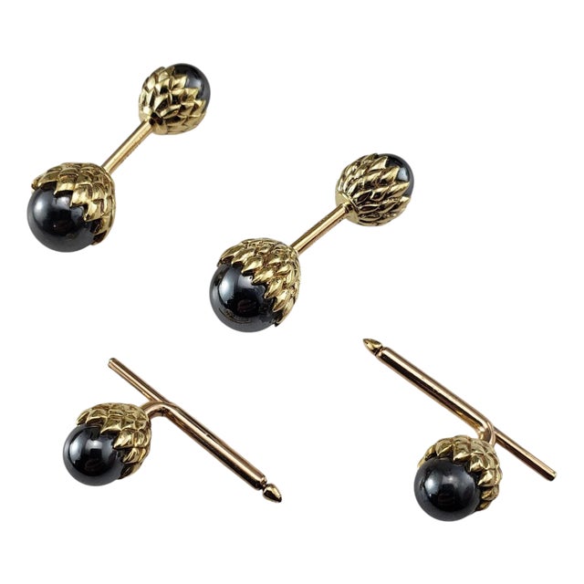 Mid 20th Century Tiffany & Co. Schlumberger 14k & Hematite Acorn Cufflink & Shirt Stud Set - 4 Pieces For Sale