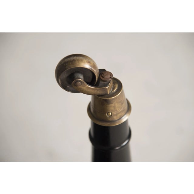 Mid-19th Century Brass Wheeled Black Leather and Ebonized Wood Bench, 1950s For Sale - Image 10 of 11