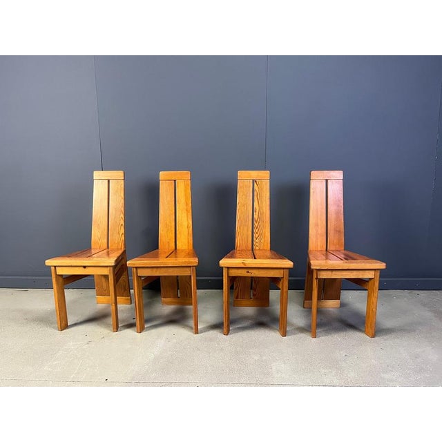 Vintage solid oak brutalist dining chairs These rustic chairs where handcrafted and show beautiful wood grain. Good...