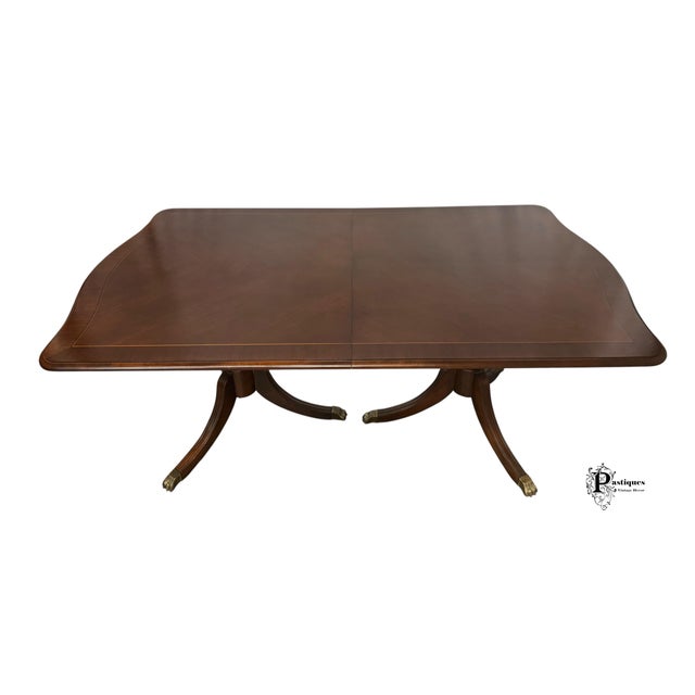 Late 20th Century Vintage Chippendale Style Mahogany & Satinwood Inlay Dining Table For Sale - Image 5 of 10