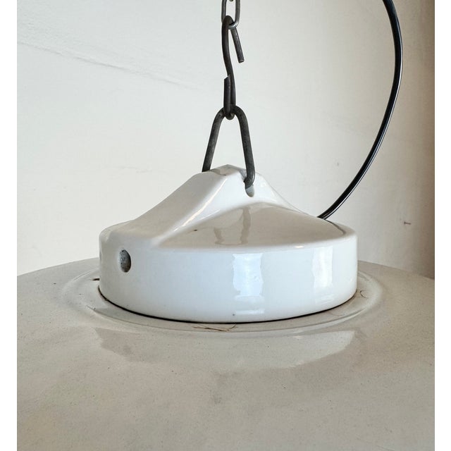 Industrial Grey Enamel Factory Pendant Lamp with Glass Cover, 1960s For Sale - Image 6 of 18