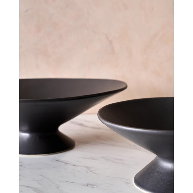 Large Handcrafted Ceramic Pedestal Bowl by NPage Studio X Lostine in Coal Black For Sale - Image 9 of 9