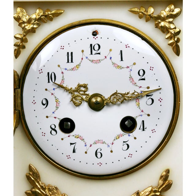 Louis XVI Style Marble and Bronze Clock Garniture - 3 Piece Set For Sale - Image 4 of 12