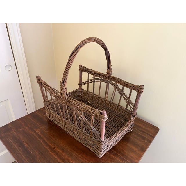 Vintage Rustic Twig Magazine Holder With Arched Handle For Sale - Image 4 of 8