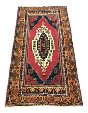 Red Vintage Medallion Design Turkish Handmade Wool Area Rug