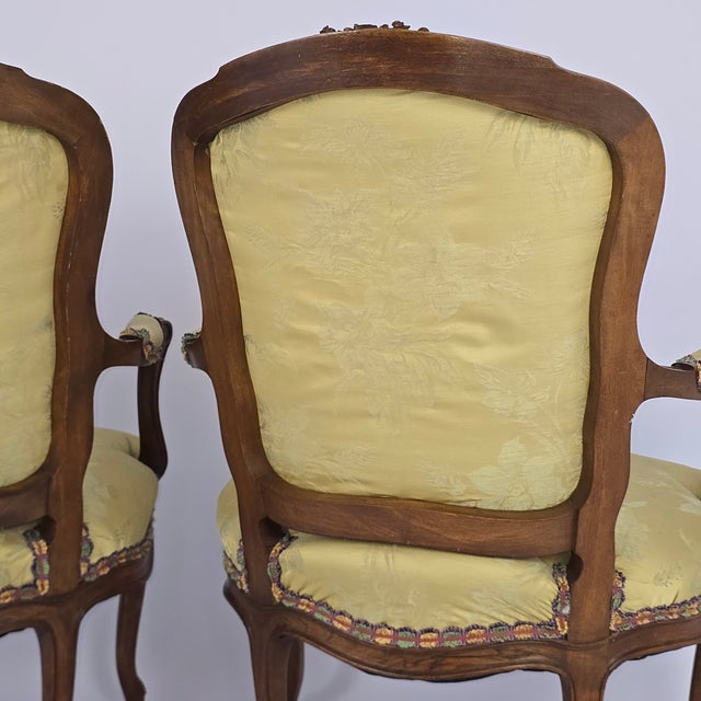 1950s French Louis XV Style Carved Fauteuil Arm Chairs For Sale - Image 10 of 10