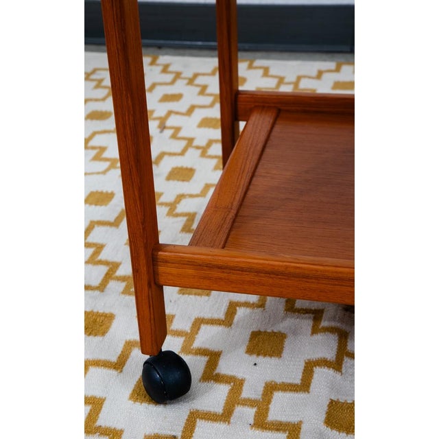 Mid Century Danish Modern Serving Cart Trolley Teak Wood Rolling Bar Vintage MCM For Sale - Image 10 of 11