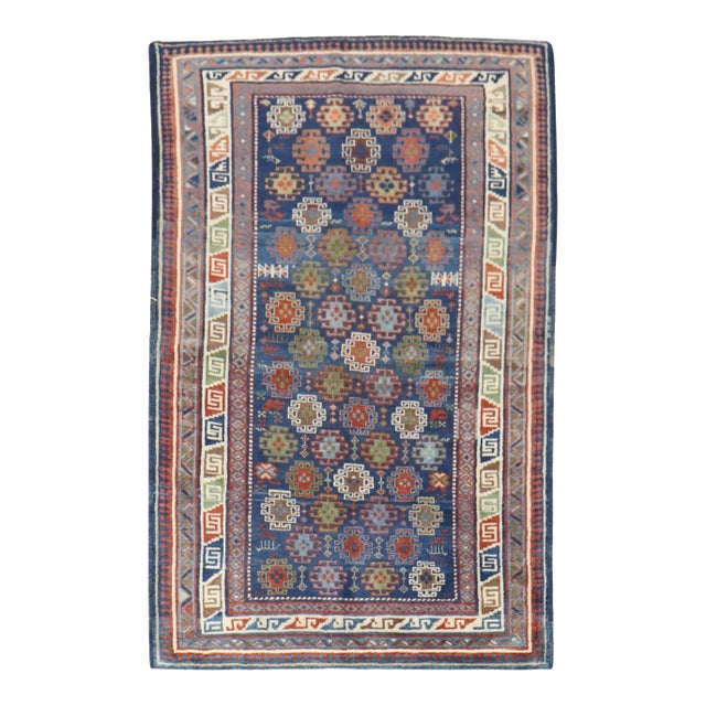 Blue Antique Caucasian Kuba Rug - 3'5" x 5' For Sale
